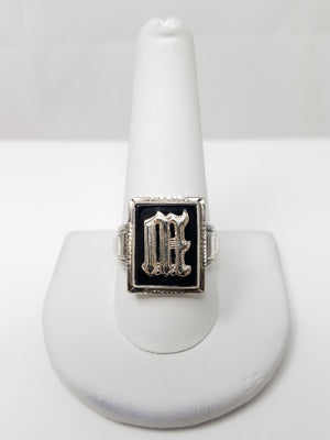 Men's Dapper 1930's Art Deco 10k White Gold Gothic Onyx Signet Ring