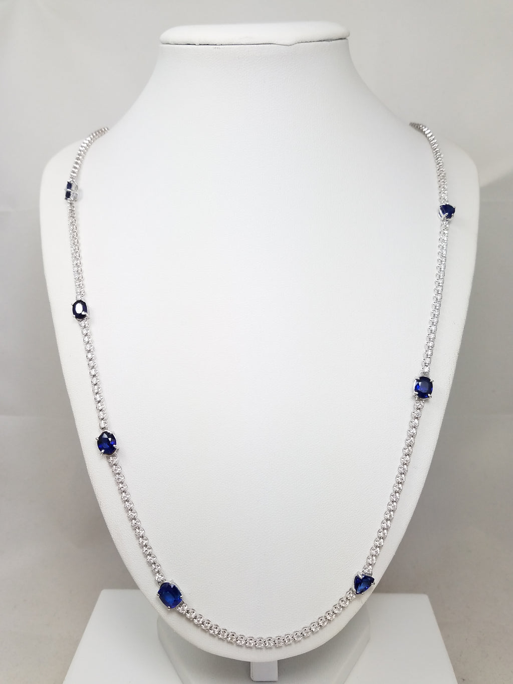 It's Show Time! 8ctw Sapphire & 5ctw+ Diamond 18k White Gold 33" Necklace