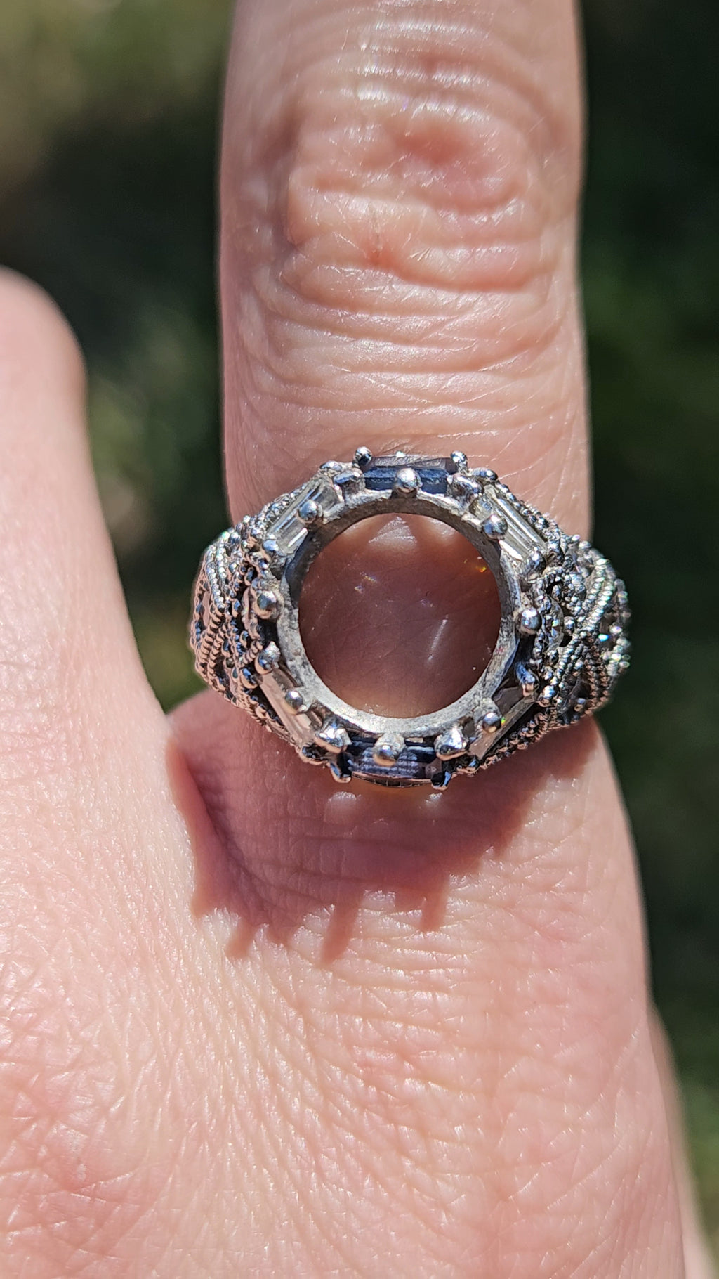 Dramatic 14k White Gold Vintage Reproduction Natural Sapphire Diamond Ring Mount
