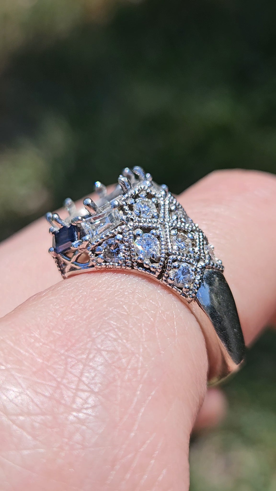 Dramatic 14k White Gold Vintage Reproduction Natural Sapphire Diamond Ring Mount