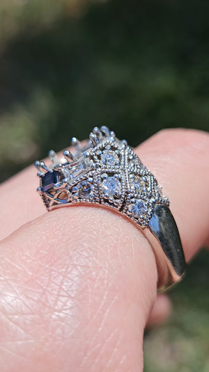 Dramatic 14k White Gold Vintage Reproduction Natural Sapphire Diamond Ring Mount