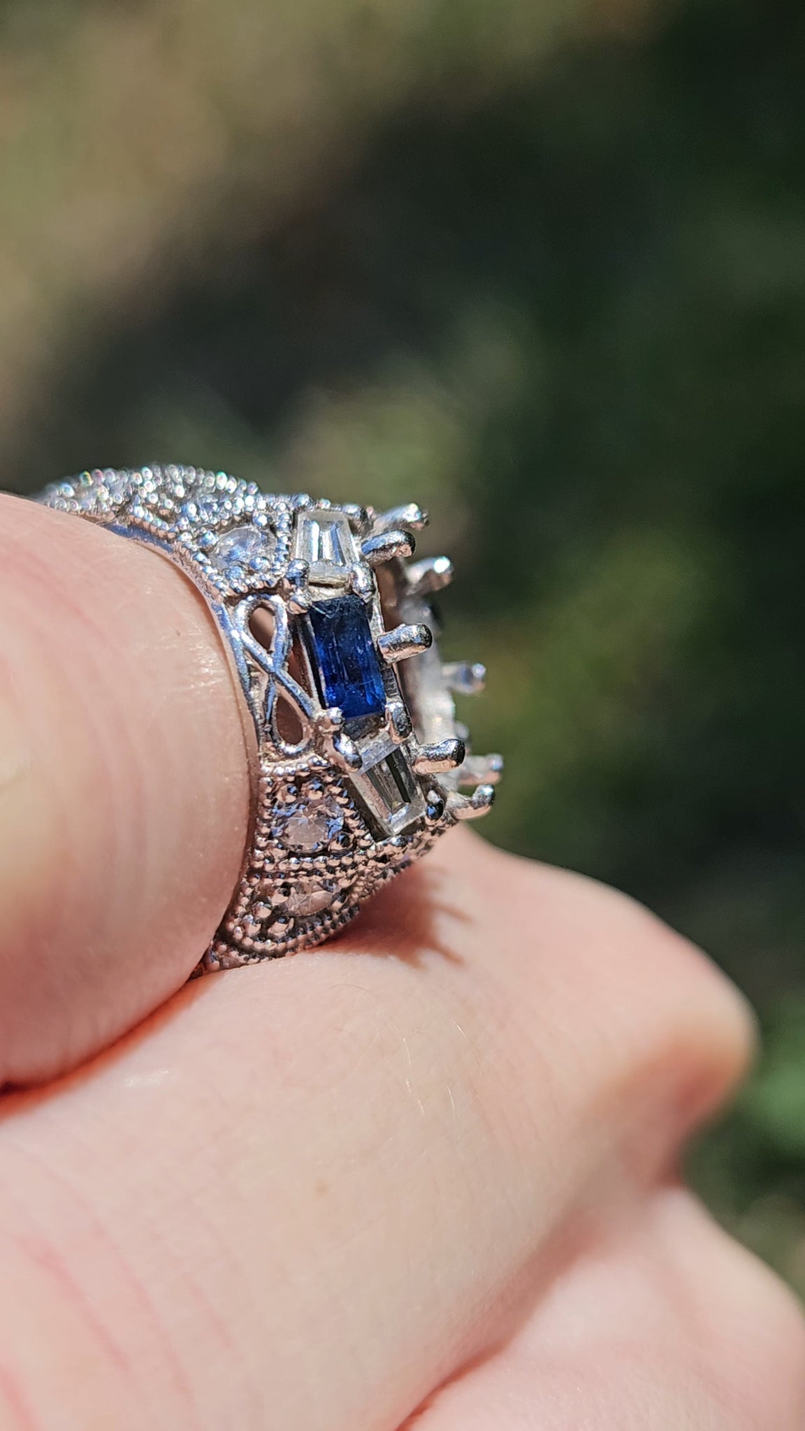 Dramatic 14k White Gold Vintage Reproduction Natural Sapphire Diamond Ring Mount