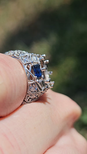 Dramatic 14k White Gold Vintage Reproduction Natural Sapphire Diamond Ring Mount