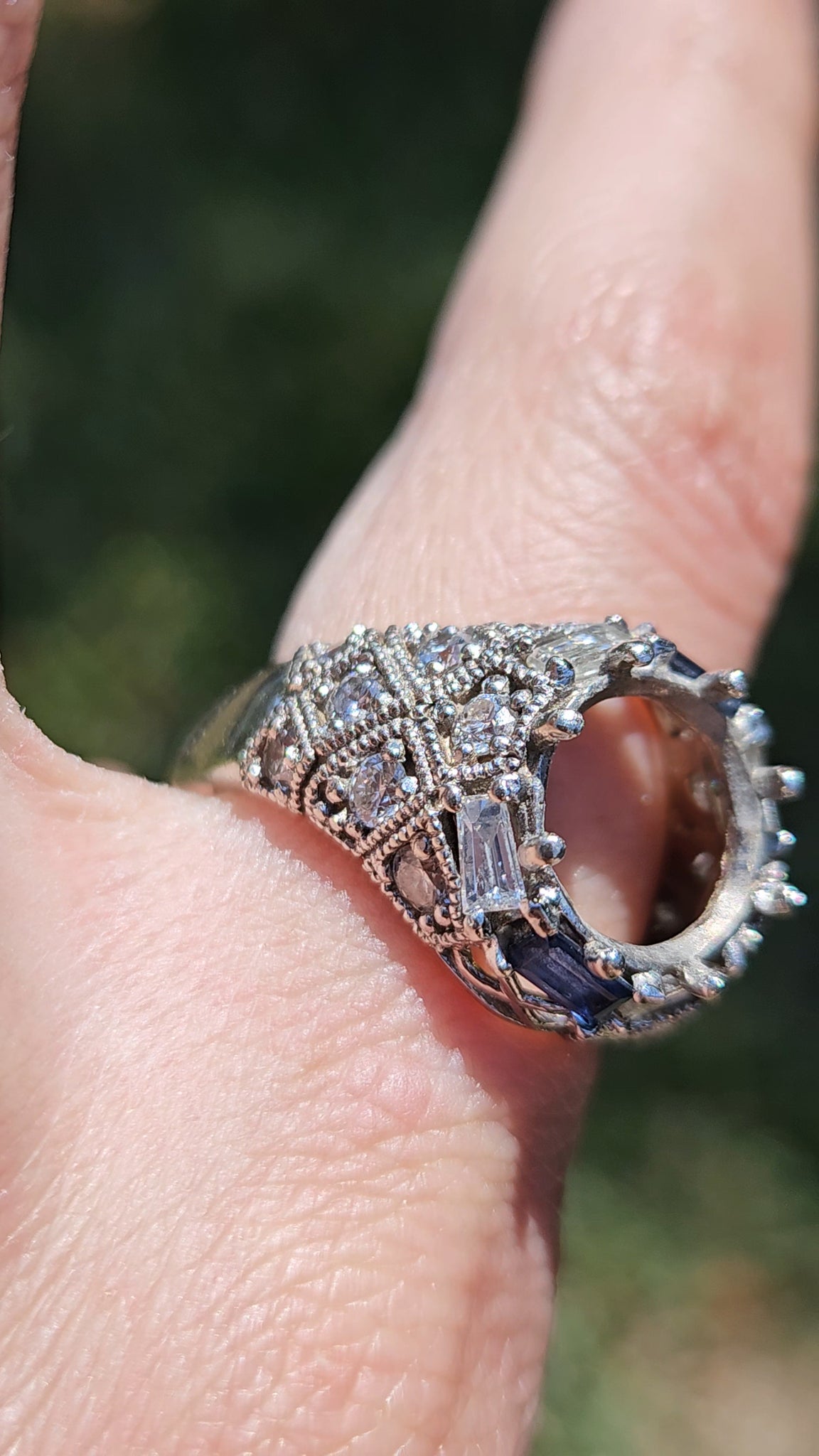 Dramatic 14k White Gold Vintage Reproduction Natural Sapphire Diamond Ring Mount