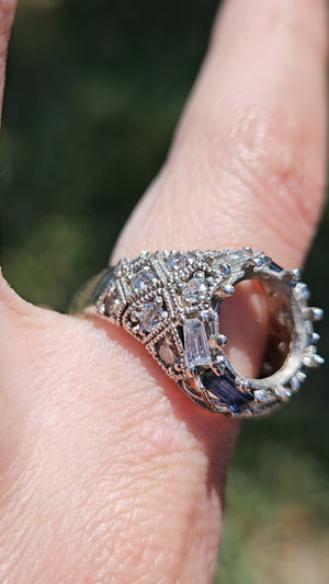 Dramatic 14k White Gold Vintage Reproduction Natural Sapphire Diamond Ring Mount