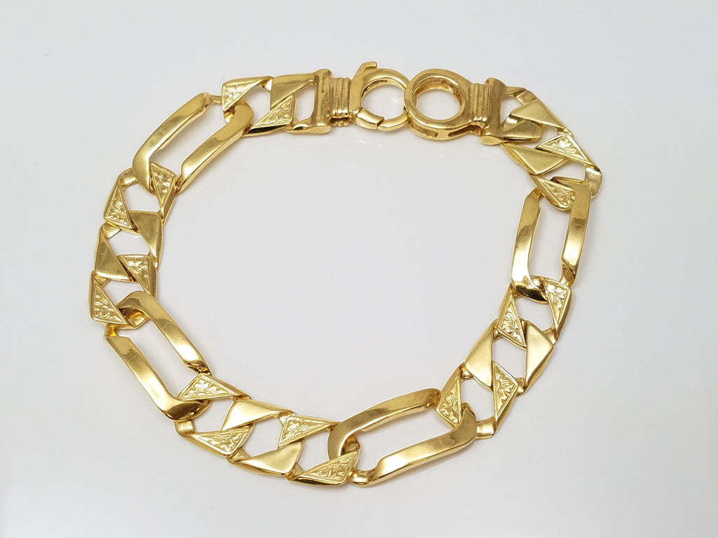 Grand 8" 10k Yellow Gold Fancy Textured Figaro Link Bracelet