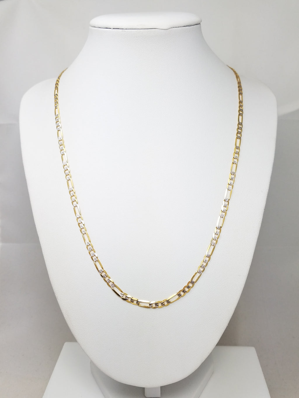 Attractive Solid 14k Two Tone Gold Diamond Cut Figaro Link 20" Chain Necklace