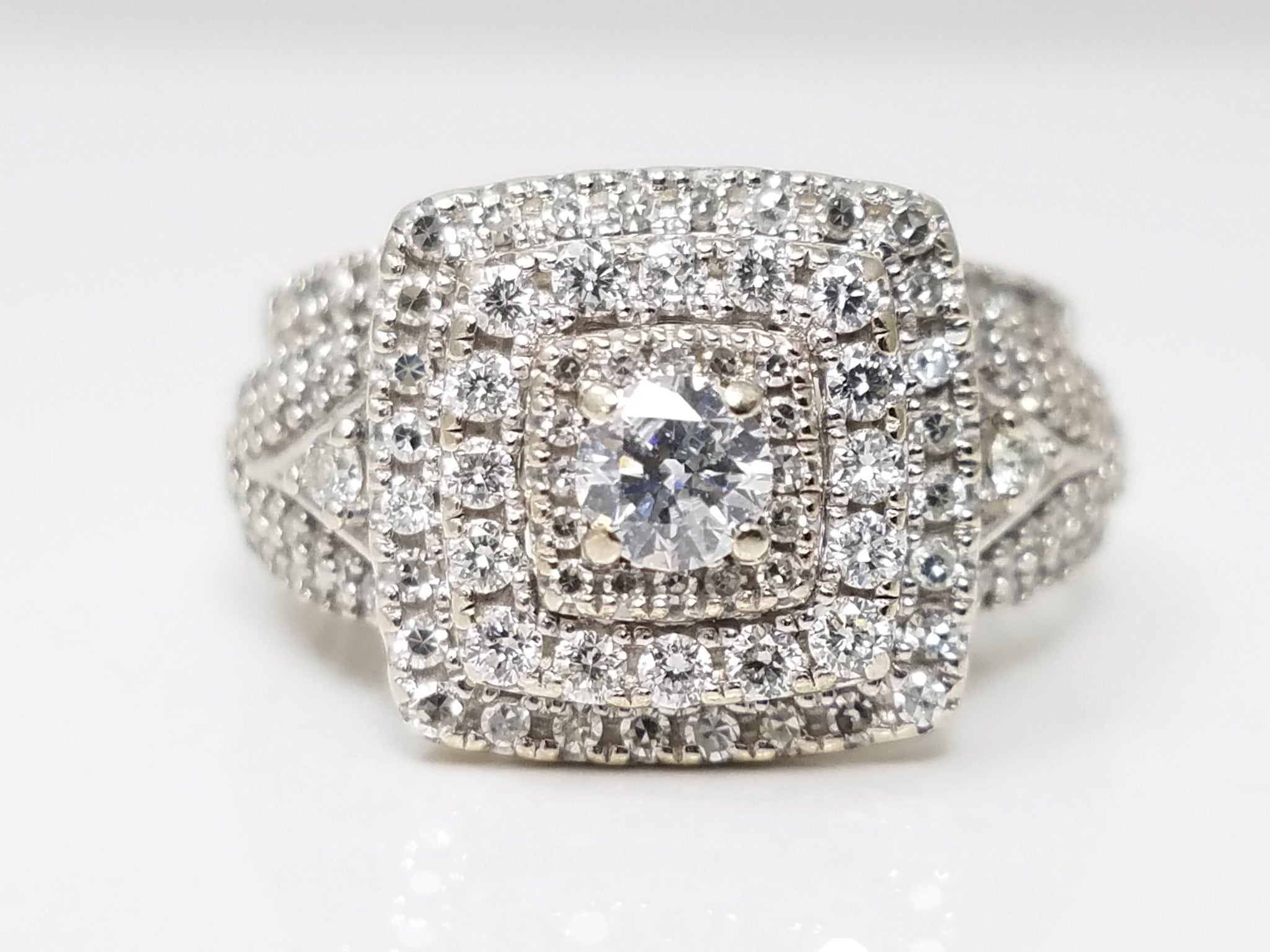 Elegant 10k White Gold Lab Created Diamond Engagement Ring