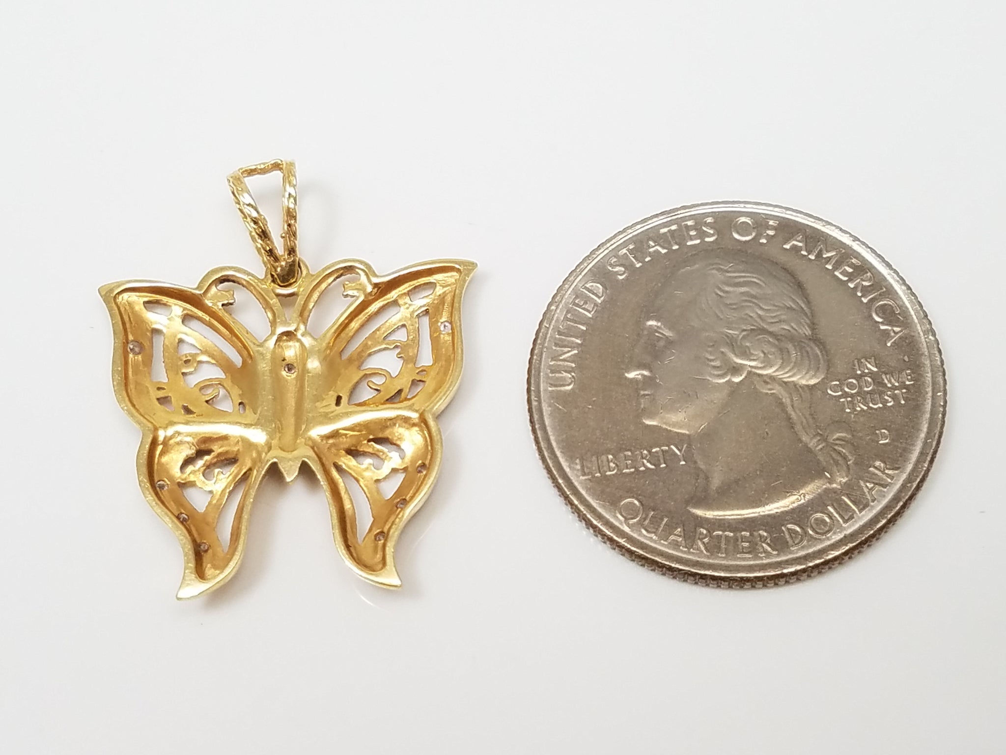 Beautiful 18k Two Tone Gold Natural Diamond Butterfly Pendant
