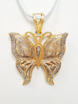 Beautiful 18k Two Tone Gold Natural Diamond Butterfly Pendant