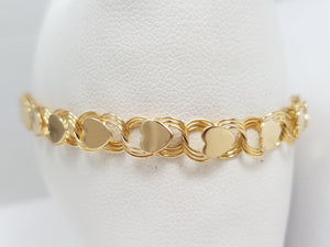 Lovely 7 3/4" 14k Yellow Gold Heart Bracelet