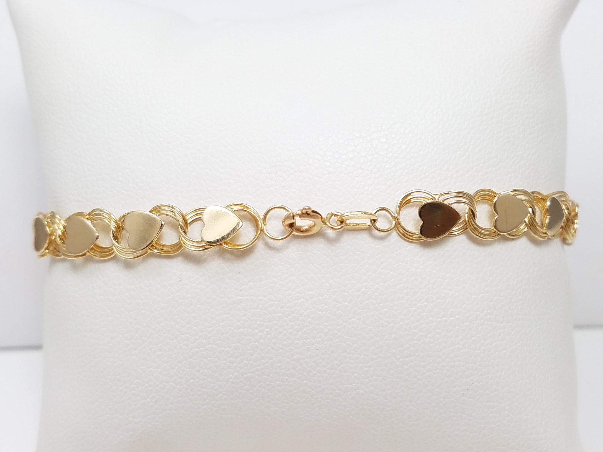 Lovely 7 3/4" 14k Yellow Gold Heart Bracelet