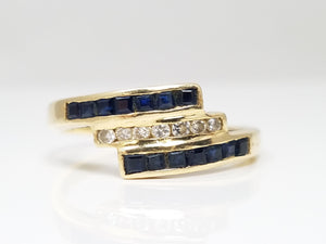 Fashionable 14k Yellow Gold Natural Sapphire Diamond Ring Band