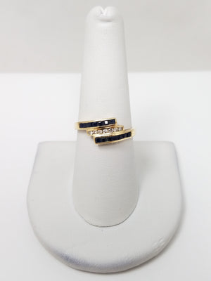 Fashionable 14k Yellow Gold Natural Sapphire Diamond Ring Band