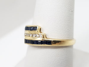 Fashionable 14k Yellow Gold Natural Sapphire Diamond Ring Band