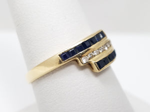 Fashionable 14k Yellow Gold Natural Sapphire Diamond Ring Band