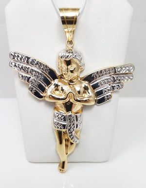 Cherished 10k Two Tone Gold 3d Hollow Cherub Pendant