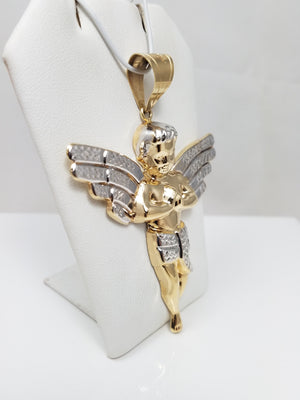 Cherished 10k Two Tone Gold 3d Hollow Cherub Pendant