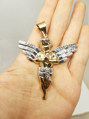 Cherished 10k Two Tone Gold 3d Hollow Cherub Pendant