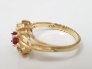 Precious 14k Yellow Gold Natural Ruby Diamond Ring