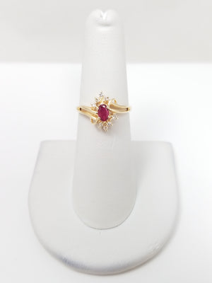 Precious 14k Yellow Gold Natural Ruby Diamond Ring