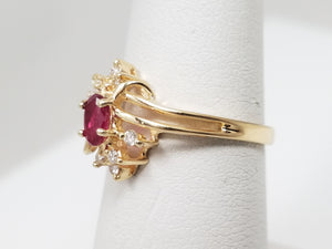 Precious 14k Yellow Gold Natural Ruby Diamond Ring