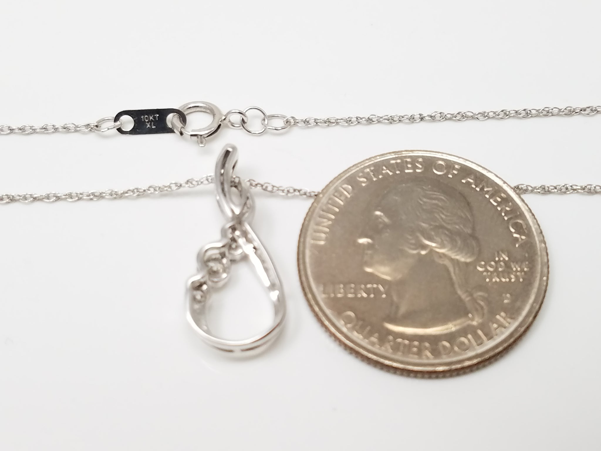 Dainty 18" 10k White Gold Natural Diamond Freeform Pendant Necklace