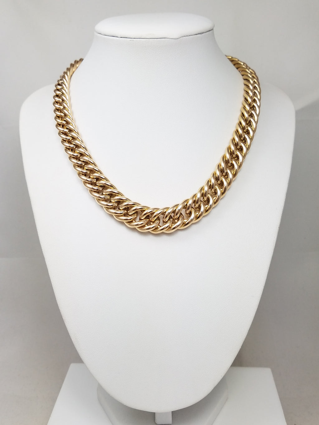 Grand 16" 14k Hollow Yellow Gold Graduating Curb Link Chain Necklace Italy