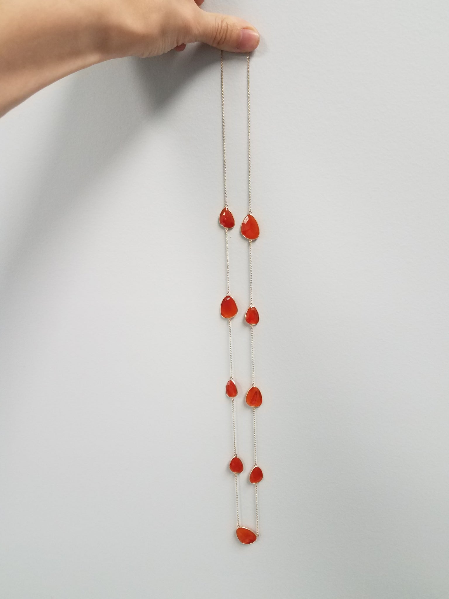 Fancy 34" 14k Yellow Gold Natural Faceted Agate Necklace