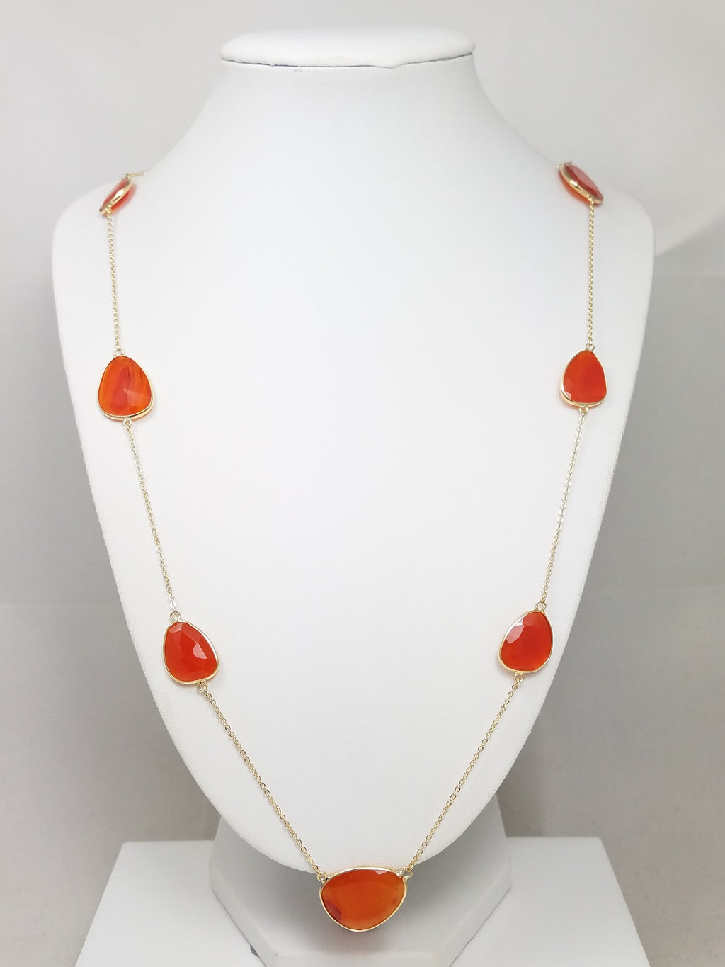 Fancy 34" 14k Yellow Gold Natural Faceted Agate Necklace