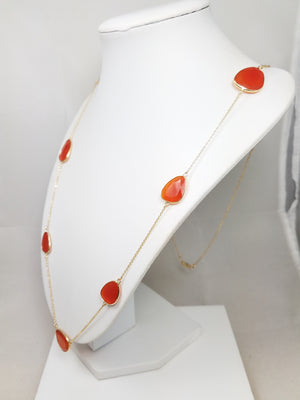 Fancy 34" 14k Yellow Gold Natural Faceted Agate Necklace