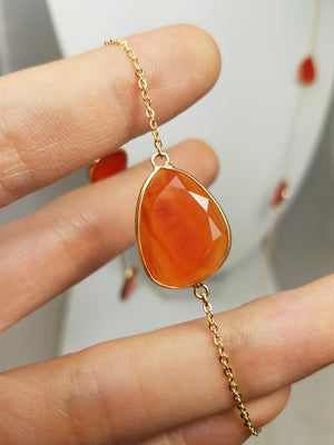 Fancy 34" 14k Yellow Gold Natural Faceted Agate Necklace