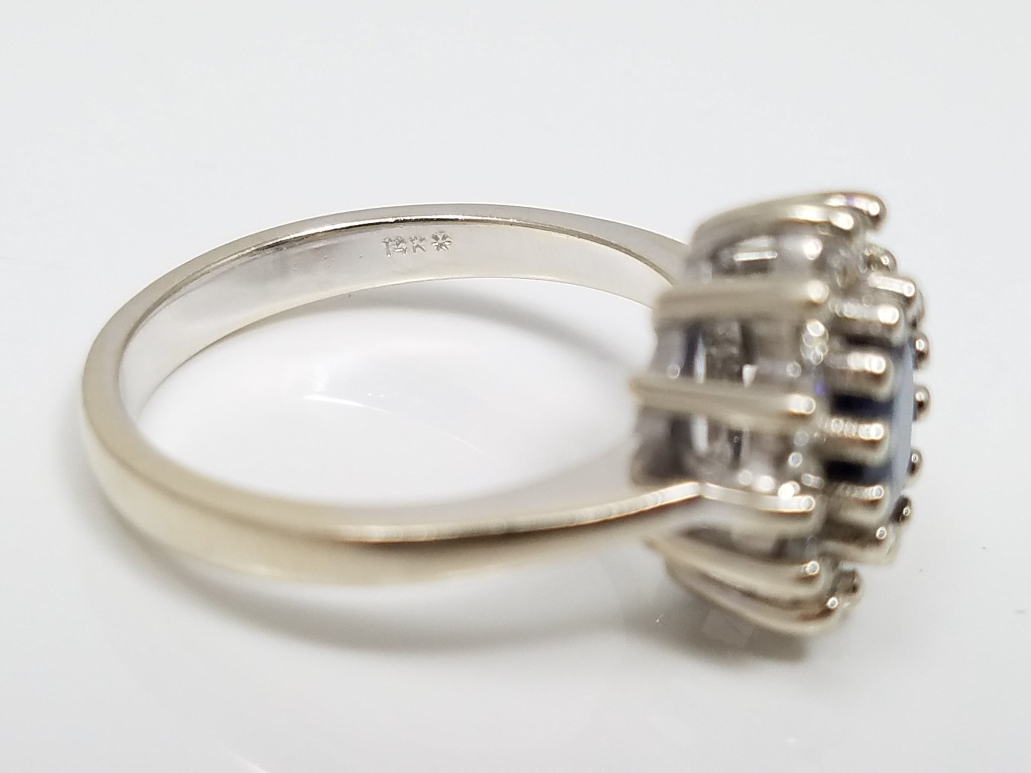 Elegant 14k White Gold Natural Sapphire Diamond Halo Ring