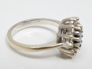 Elegant 14k White Gold Natural Sapphire Diamond Halo Ring