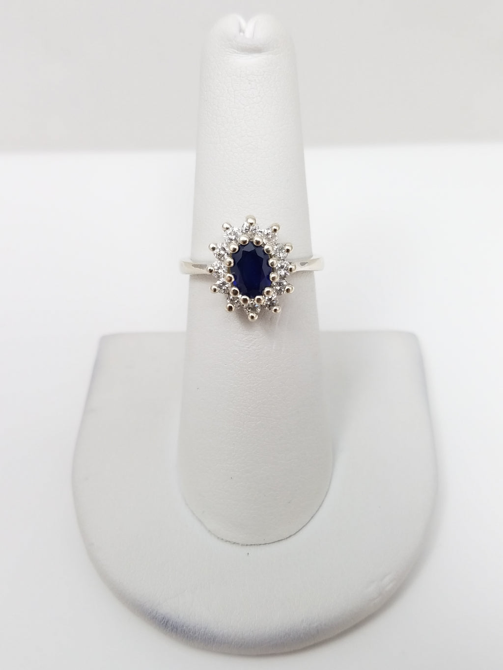 Elegant 14k White Gold Natural Sapphire Diamond Halo Ring