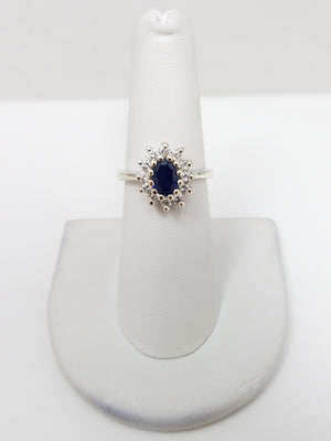 Elegant 14k White Gold Natural Sapphire Diamond Halo Ring