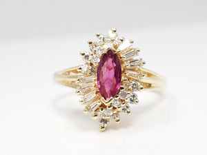 Sensational 14k Yellow Gold Natural Ruby Diamond Ballerina Ring