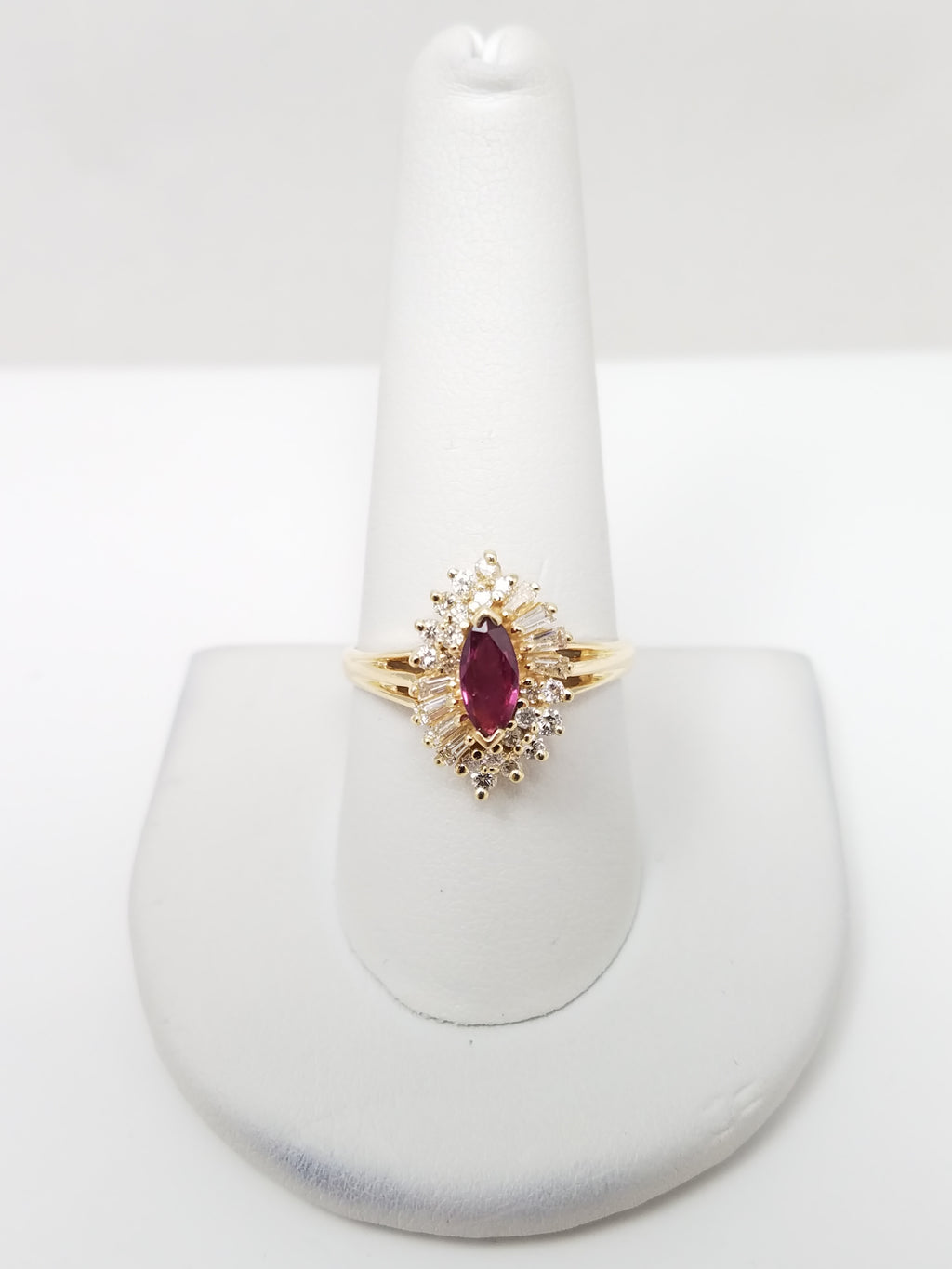 Sensational 14k Yellow Gold Natural Ruby Diamond Ballerina Ring