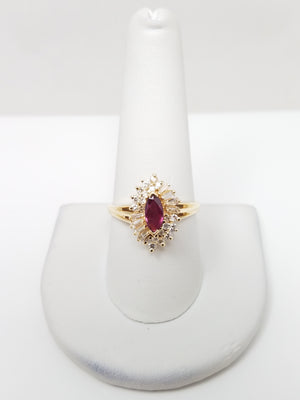 Sensational 14k Yellow Gold Natural Ruby Diamond Ballerina Ring