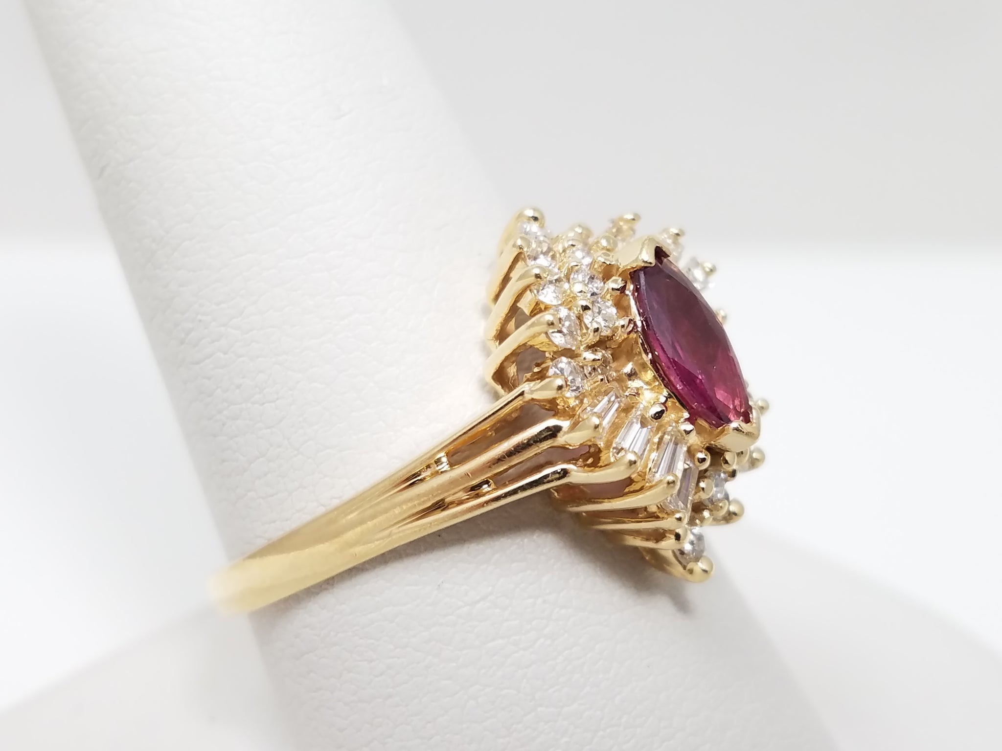 Sensational 14k Yellow Gold Natural Ruby Diamond Ballerina Ring