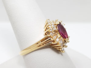 Sensational 14k Yellow Gold Natural Ruby Diamond Ballerina Ring