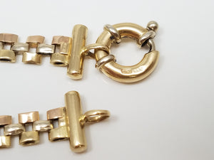 Unique 7.75" 14k Tri Color Gold Panther Link Bracelet