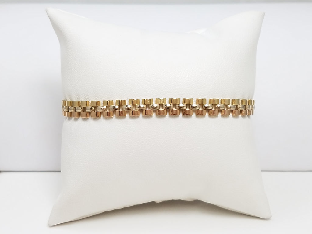 Unique 7.75" 14k Tri Color Gold Panther Link Bracelet