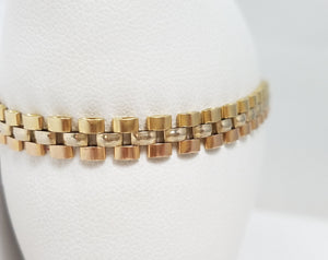Unique 7.75" 14k Tri Color Gold Panther Link Bracelet