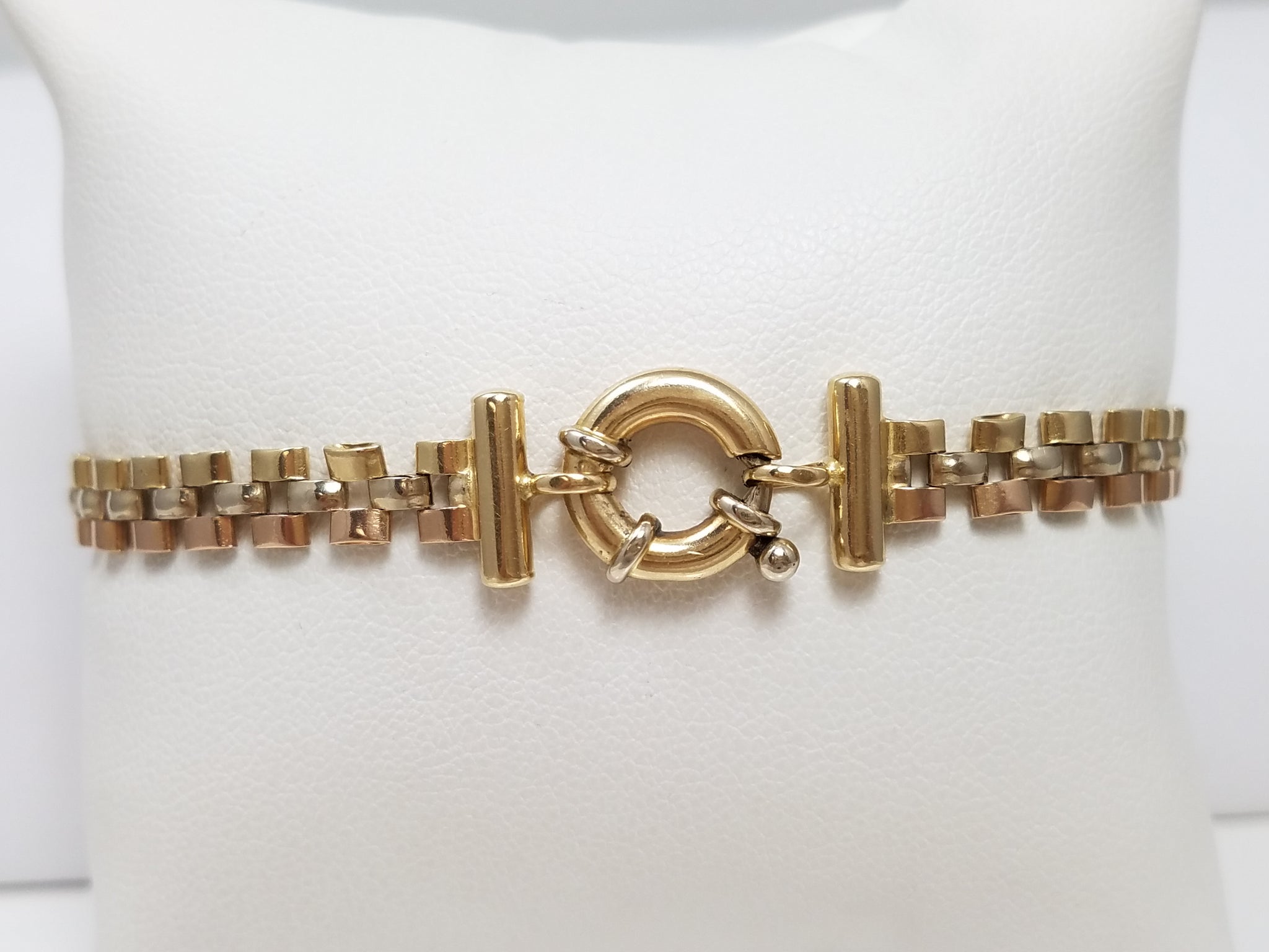 Unique 7.75" 14k Tri Color Gold Panther Link Bracelet