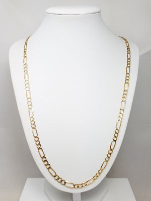 Sporty 22" Solid 14k Yellow Gold Figaro Link Chain Necklace