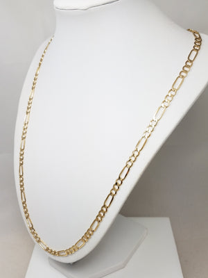 Sporty 22" Solid 14k Yellow Gold Figaro Link Chain Necklace