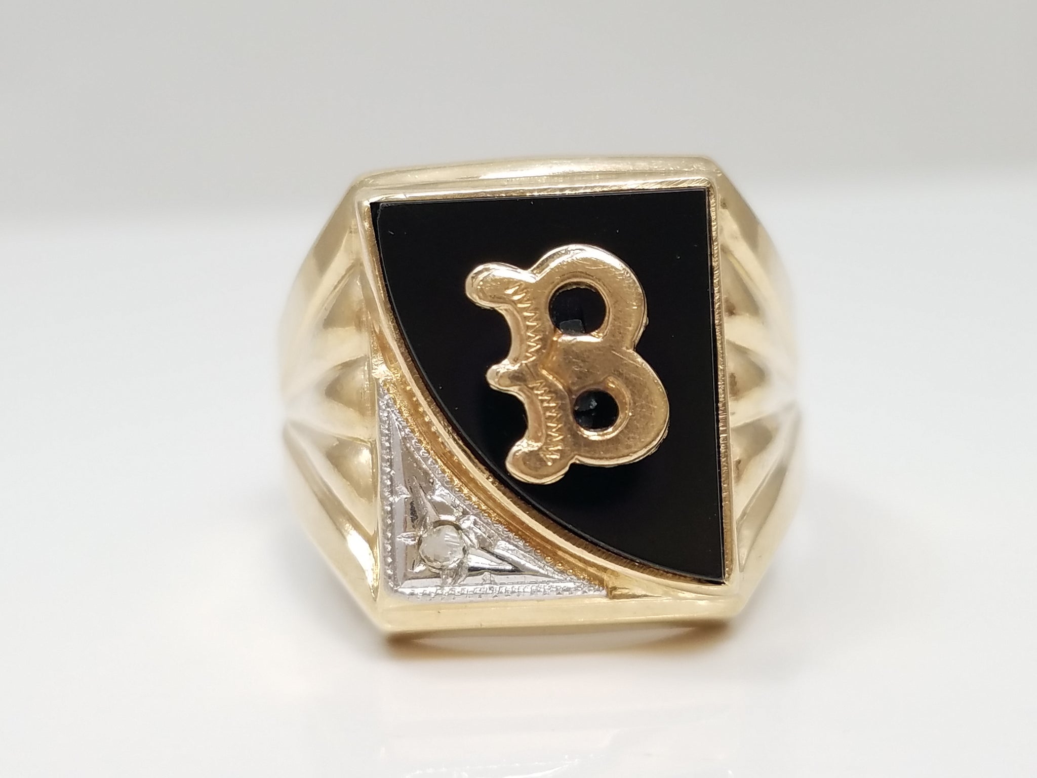 Classy Vintage 10k Yellow Gold Natural Diamond "B" Signet Ring To Fix