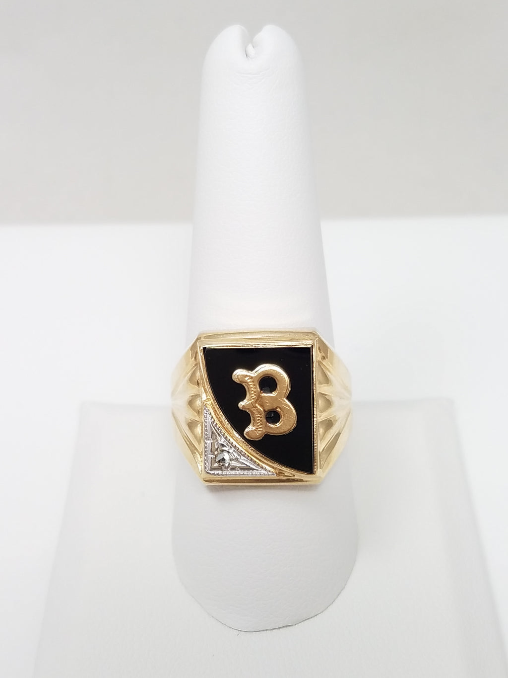 Classy Vintage 10k Yellow Gold Natural Diamond "B" Signet Ring To Fix