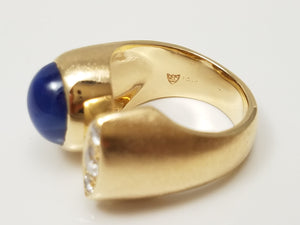 Vintage 14k Yellow Gold Lab Star Sapphire Natural Diamond Custom Ring